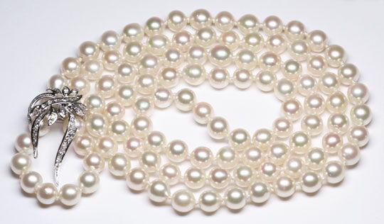 Foto 1 - Perlenkette Zuchtperlen Collier Diamant Clip, S3972